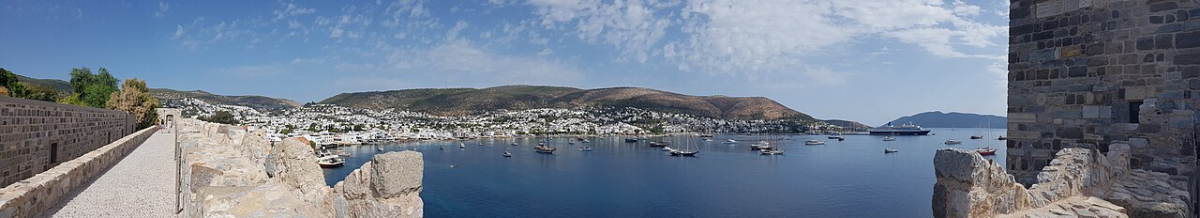 Bodrum bay and whitewashed houses seen from the castle walls