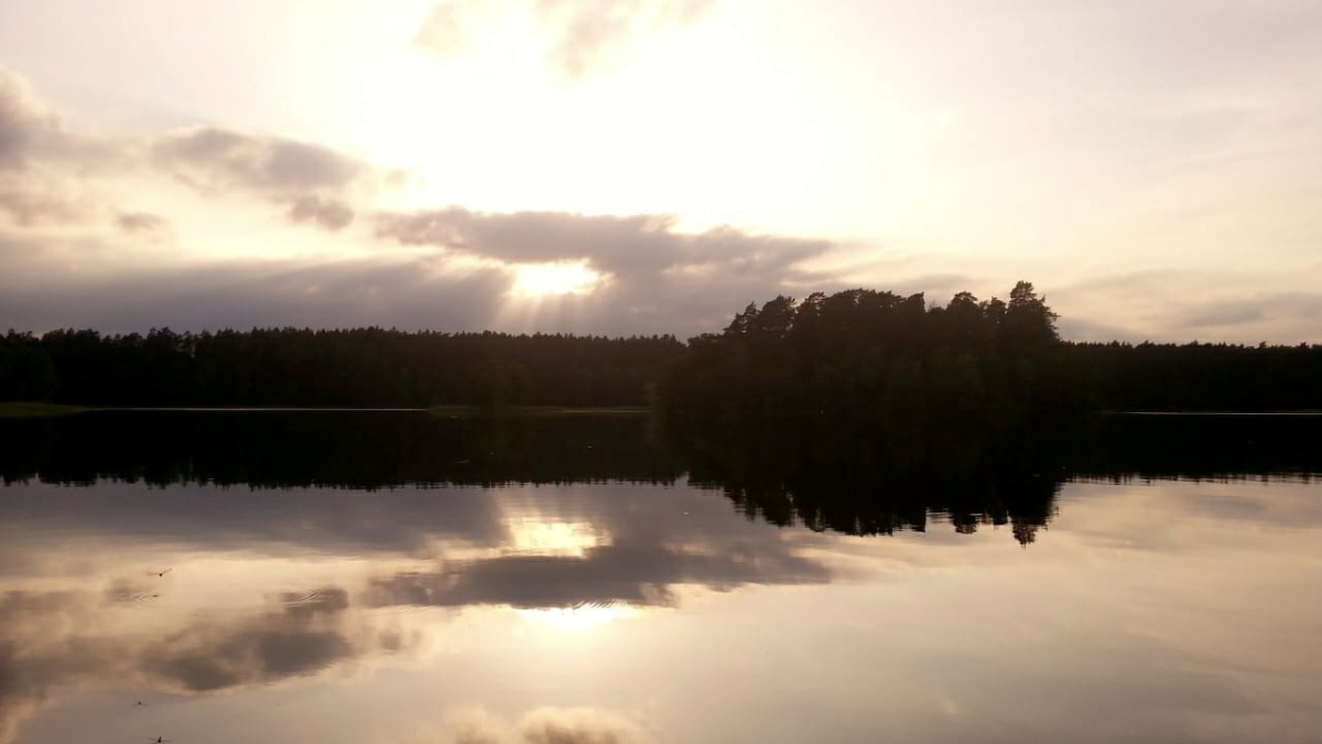 Sunset over a lake in Masuria