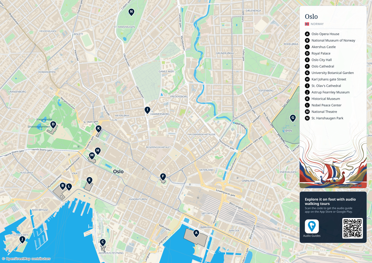 Central Oslo map Central Oslo map with streets and labelled visitor landmarks