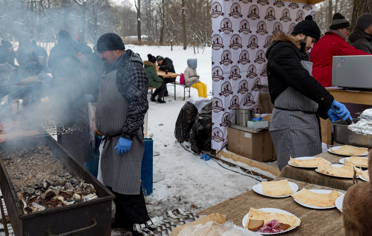 Pancake preparation at a Maslenitsa event in Saint Petersburg Pancake preparation at a Maslenitsa event in Saint Petersburg