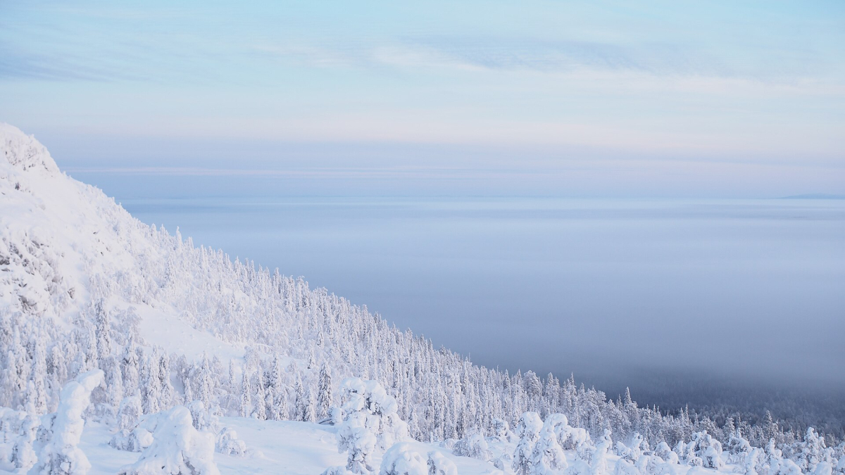 Winter view from Kivakka towards Lake Pyaozero in the Paanajärvi landscape Winter view from Kivakka towards Lake Pyaozero in the Paanajärvi landscape