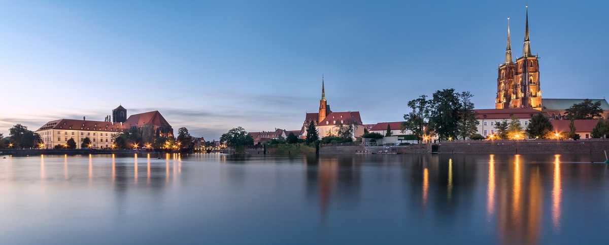 Wrocław’s Ostrów Tumski and water in evening light Wrocław’s Ostrów Tumski and water in evening light