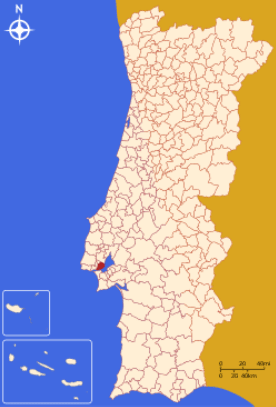 Map showing the location of Lisbon in Portugal and Europe