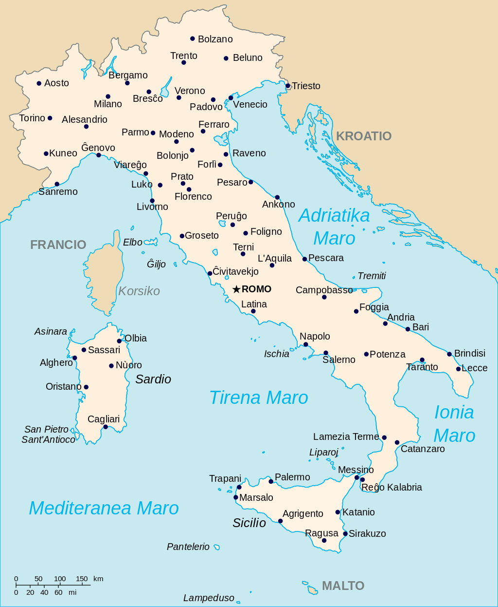 Map of Italy — detailed country map showing regions such as Tuscany, Lombardy, Sicily, and Sardinia