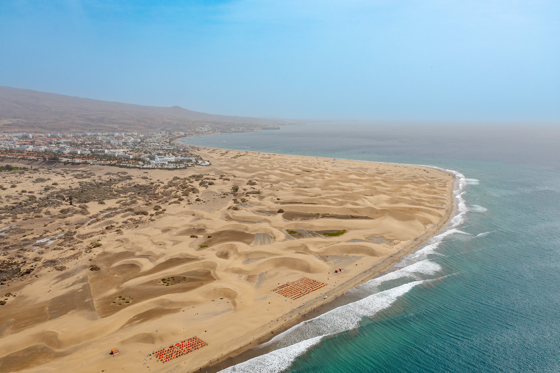 Maspalomas dunes aerial view in Gran Canaria