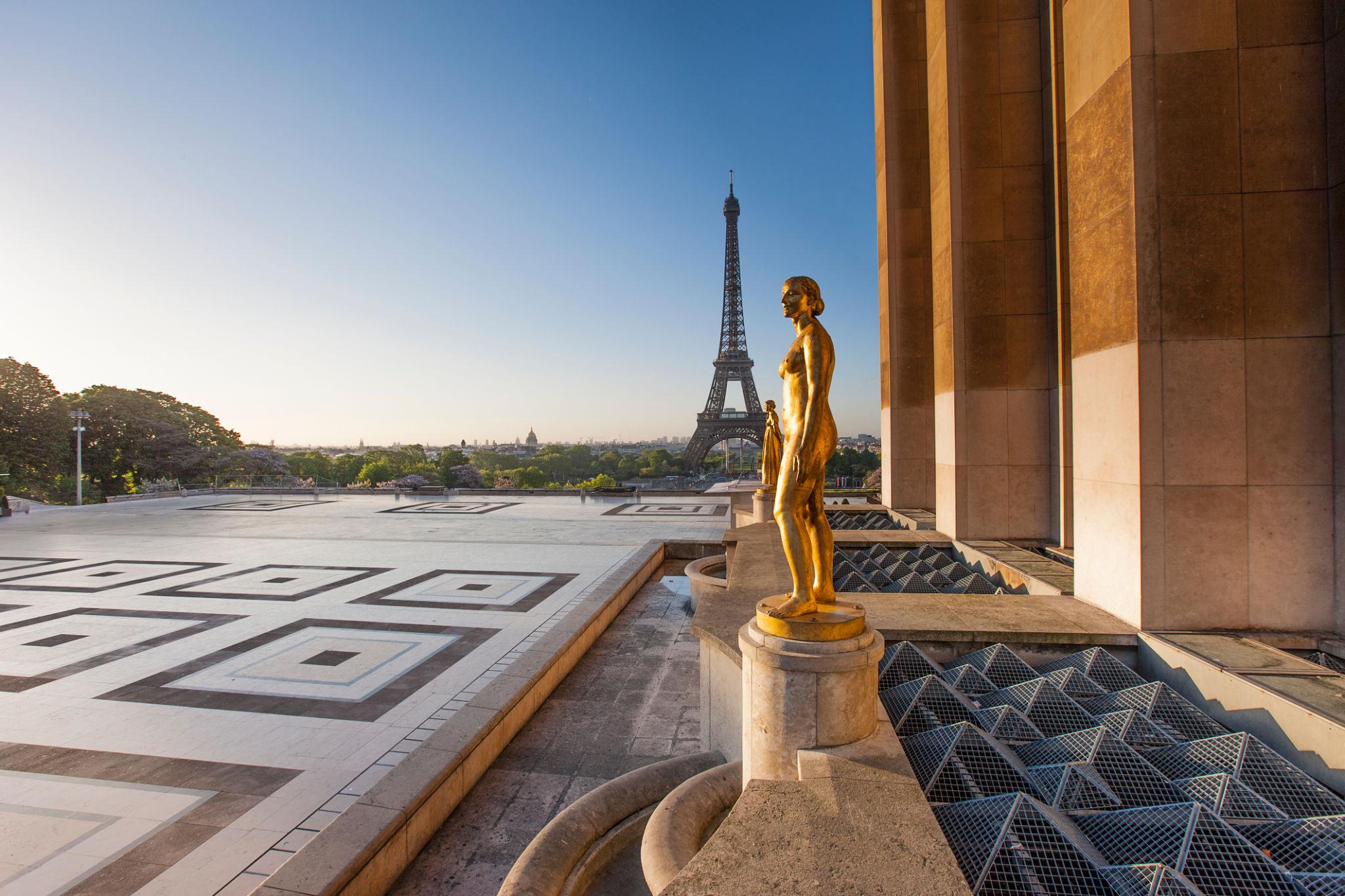 View of the Eiffel Tower from the Trocadéro area in Paris