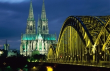 Hohenzollern bridge, with Cologne Cathedral and Museum.