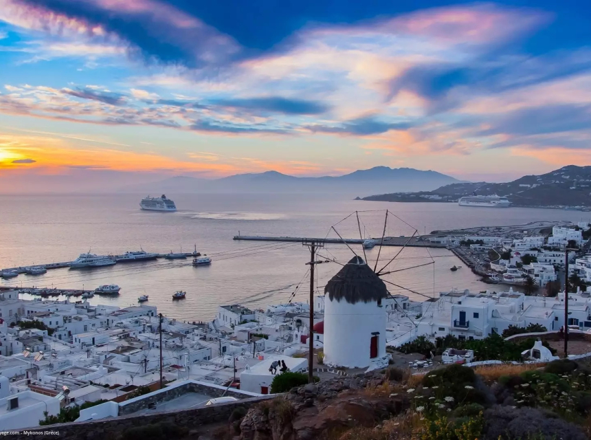 Mykonos is one of Greece’s most famous islands, known for its whitewashed Cycladic architecture, crystal-clear Aegean waters, and vibrant coastal atmosphere.